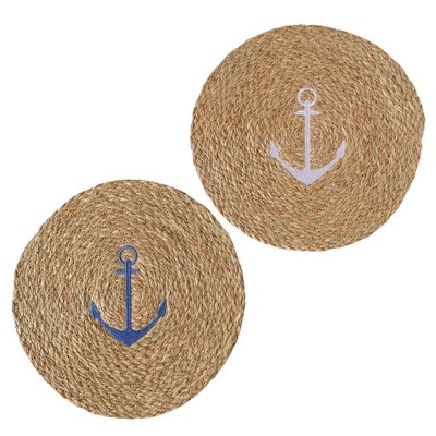 Set de 2 sets de table en jute tressé ancres bleu et blanc 38cm WADIGA