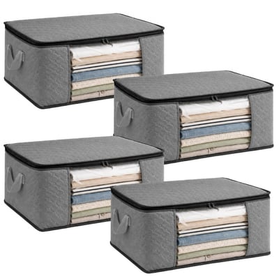 Lot de 4 sacs de rangement pliables pour vêtements, linge de maison avec poignées VIVEZEN