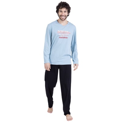 Pigiama lungo in cotone, maglia stampata ATHENA