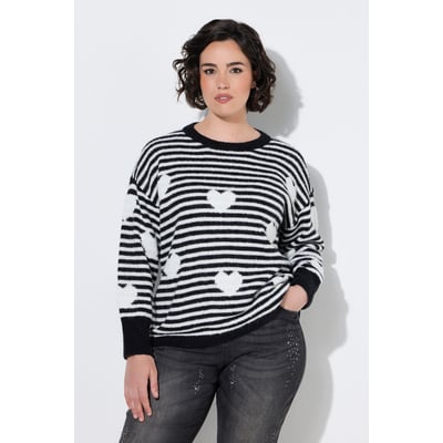 Pull à rayures avec motif cœurs, col rond ULLA POPKEN