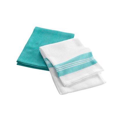 Lot de 2 torchons Collection Nid d'abeille bicolore DOUCEUR D'INTÉRIEUR