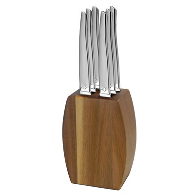 Bloc bois d'acacia 6 couteaux steak - JET SABLÉ LOU LAGUIOLE