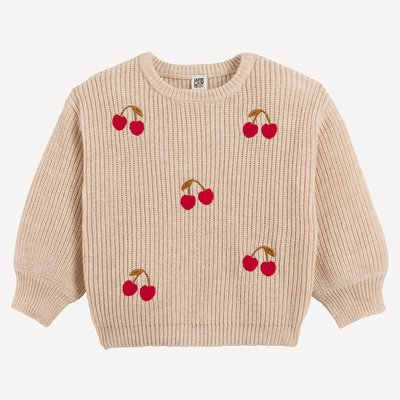 Pull col rond en grosse maille, motifs brodés cerises devant LA REDOUTE COLLECTIONS