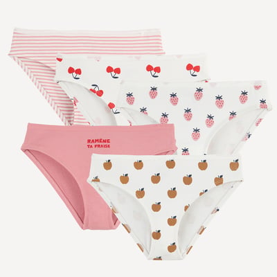 Lot de 5 culottes, 3 imprimées fruits, 1 rayée, 1 avec message LA REDOUTE COLLECTIONS