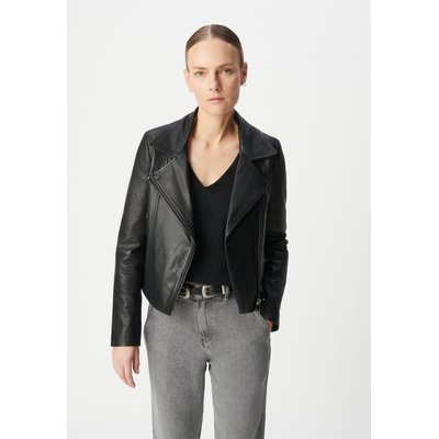 Blouson cuir esprit motard parementure IKKS