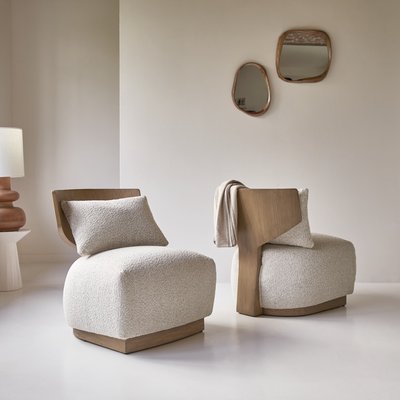 Fauteuil en mindi massif et tissu écru JUNE TIKAMOON