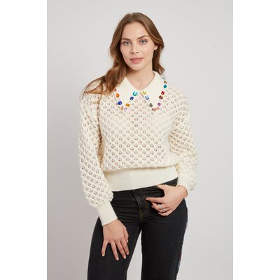 Pull en grosse maille ajourée avec strass CALEDONIE DERHY