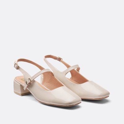 Sling-Ballerinas mit kleinem Absatz, Lackoptik LA REDOUTE COLLECTIONS