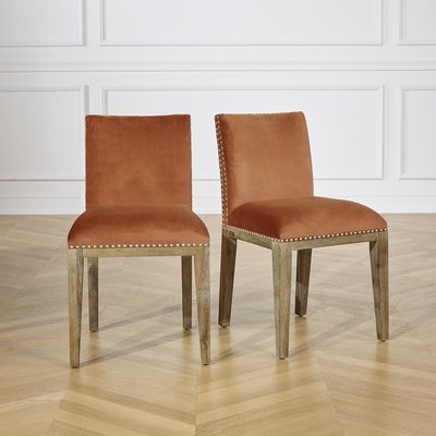 Lot de 2 chaises en acacia et velours clouté KENZA ROBIN DES BOIS