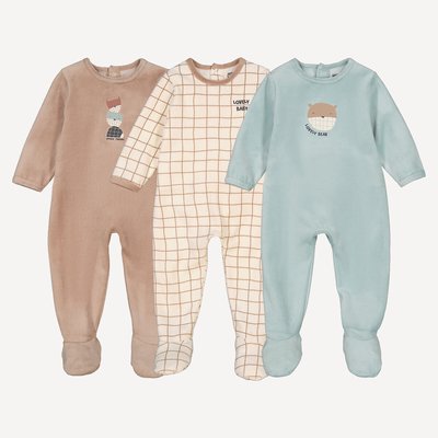 Set van 3 fluwelen 1-delige pyjama's met ruiten/dieren LA REDOUTE COLLECTIONS