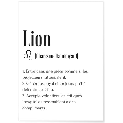 Affiche Définition Lion L'AFFICHERIE