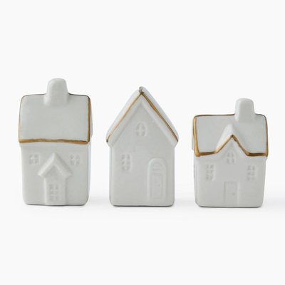 Lot de 3 maisons, 3x3x7,5cm, en céramique MONOPRIX