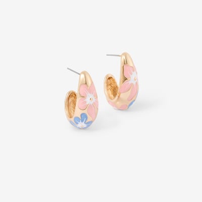 Boucles d'oreilles gouttes fleurs roses et bleues BALABOOSTE