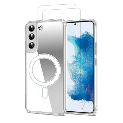 Coque Anti-choc Magnétique compatible Magsafe pour Galaxy S22 5g Transparente + 2 vitres EVETANE