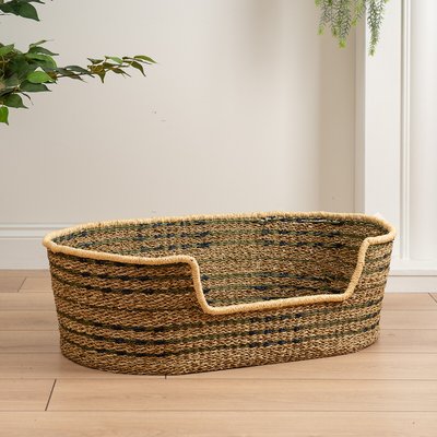 Green and Natural Check Woven Pet Bed with Cushion Medium SO'HOME