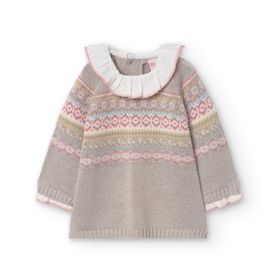 Robe en maille avec imprimé et col fantaisie BOBOLI