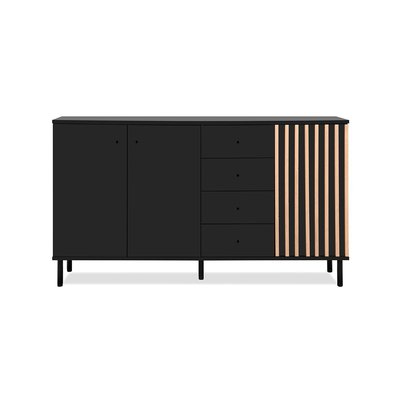 Buffet 3 portes et 4 Tiroirs Noir et Bois L160 cm - MONZA CALICOSY