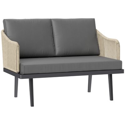 Canapé de jardin 2 places design - 3 coussins - gris naturel OUTSUNNY