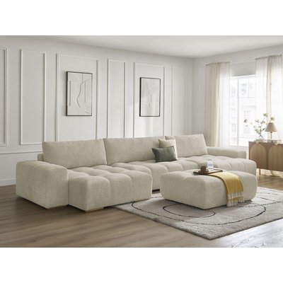Canapé panoramique convertible 7 places en tissu bouclette avec pouf, ANAKIN BOBOCHIC