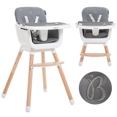 BEBELISSIMO - Chaise Haute bébé - Évolutive - Réglable - en Bois - 2 en 1 – 6 mois jusqu’à 5 ans - gris BEBELISSIMO J'AIME