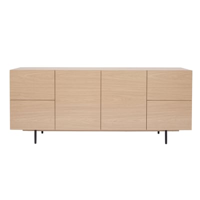 Buffet design finition bois clair chêne et métal noir 2 portes 4 tiroirs L180 cm ALASKA MILIBOO