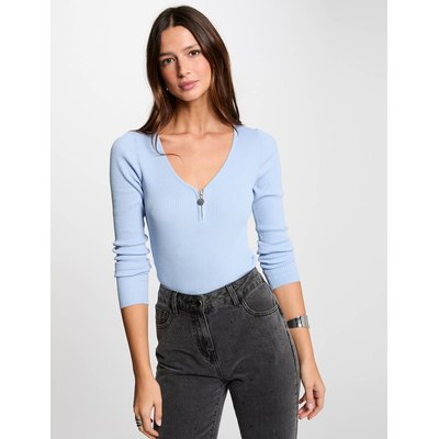 Pull manches longues côtelé, détail zippé MORGAN