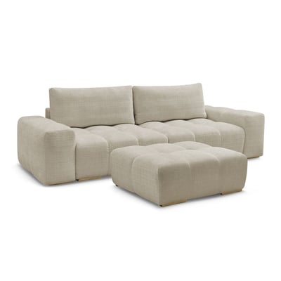 Canapé droit convertible 3 places en tissu texturé avec pouf, ANAKIN BOBOCHIC