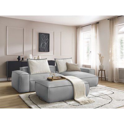Canapé d'angle fixe 4 places en cuir végan avec pouf, BOHEME BOBOCHIC