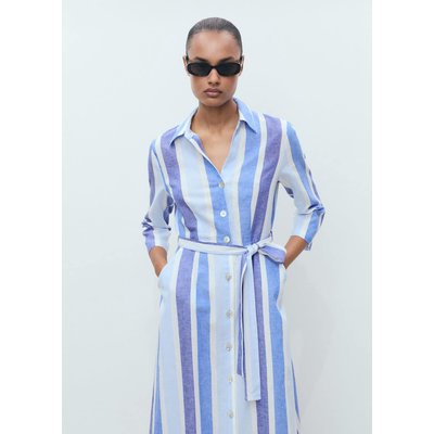 Robe lin rayures ceinture MANGO