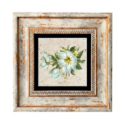 Tableau décoratif en bois et métal 20 x 20 cm Fleurs blanches HANAH HOME