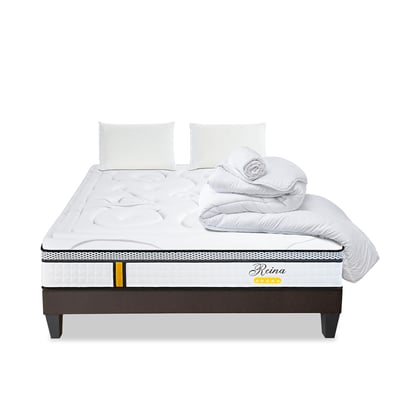 Pack Reina 2.0 140x200 cm Matelas Ressorts + Sommier Bois + Accessoires BELLECOUR