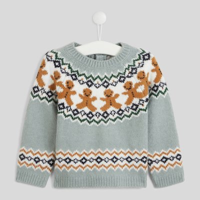 Pull manches longues col rond en jacquard avec motifs pains d'épice, certifié OEKO-TEX BOUT'CHOU