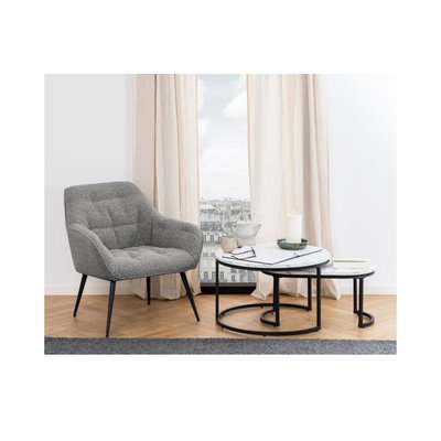 Fauteuil en tissu gris piétement oblique en métal noir - SAMY HELLIN, DEPUIS 1862