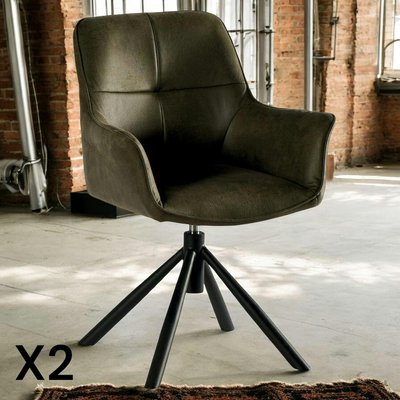 Fauteuil pivotant contemporain microfibre kaki (lot de 2) IENA PIER IMPORT
