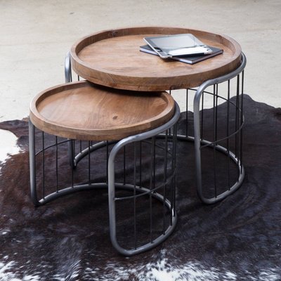 Table basse gigogne industrielle en métal gris  CHIARA MADE IN MEUBLES 