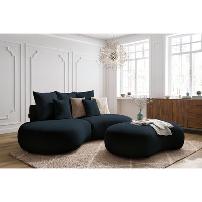Canapé droit fixe 5 places en tissu bouclette avec pouf, SAINT-GERMAIN BOBOCHIC