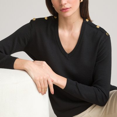 Pull col V en fine maille, laine mélangée ANNE WEYBURN