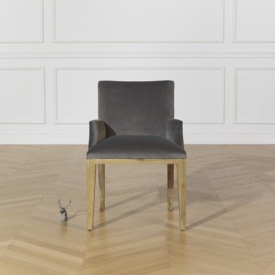 Fauteuil de table en hévéa et velours CLARK ROBIN DES BOIS