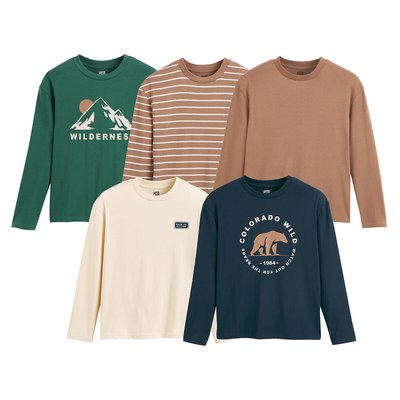 Pack of 5 T-Shirts with Long Sleeves and Crew Neck LA REDOUTE COLLECTIONS