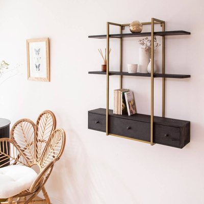 Etagère en bois de manguier et métal doré  MANON MADE IN MEUBLES 