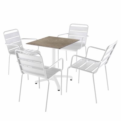Table en HPL inclinable pied blanc et 2 chaises en métal, OPERA OVIALA