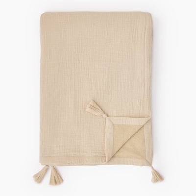 Fouta doublée en gaze de coton unie, 100x180cm. Extérieur en coton issu de l'agriculture biologique, doublure en éponge MONOPRIX