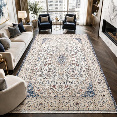 Tapis d'orient, motif oriental noué main en laine et soie UN AMOUR DE TAPIS