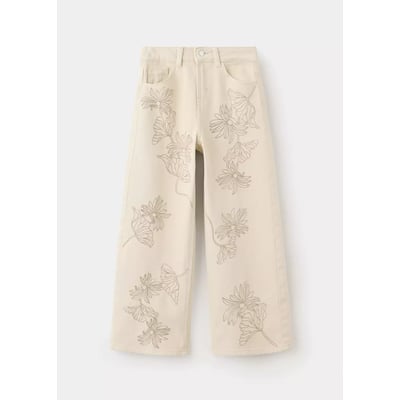 Jean droit broderie à fleurs MANGO KIDS