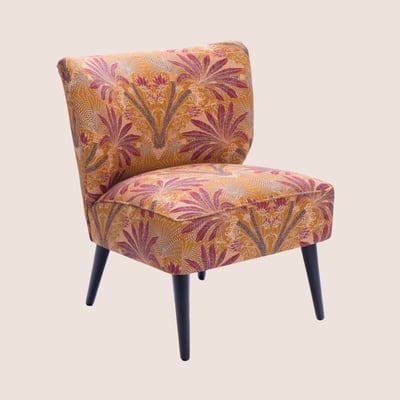 Fauteuil crapaud en tissu orange à motifs - RANCHI HELLIN, DEPUIS 1862
