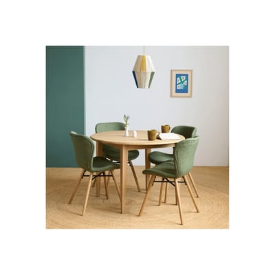 Table ronde extensible pieds fuseau D105 + 4 chaises tissu - VICTORIA HELLIN, DEPUIS 1862