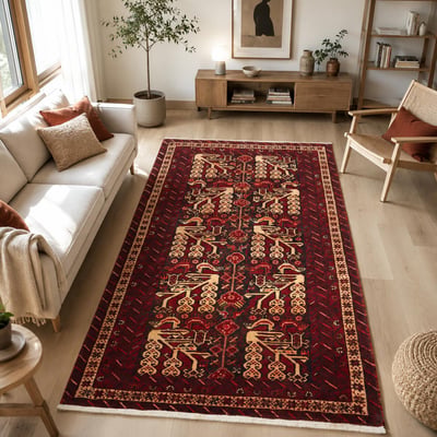 Tapis salon au motif traditionnel, noué main en laine, BALUTSCH 2 UN AMOUR DE TAPIS