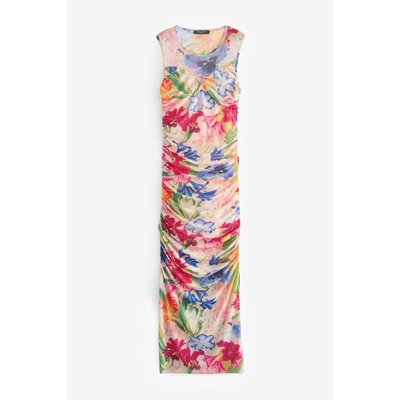 Robe longue en mesh froncé à fleurs NEXT