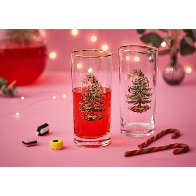 Set of 4 Christmas Tree Hiball Glasses SPODE