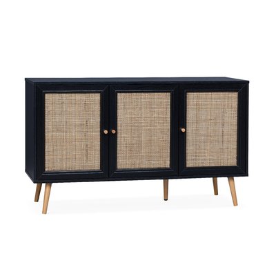 Buffet scandinave effet bois et cannage 3 portes 120cm BOHÈME SWEEEK